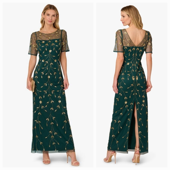 Adrianna Papell Dresses & Skirts - New Papell Studio Green Beaded Floor-Length Evening Formal Gown. Size 8